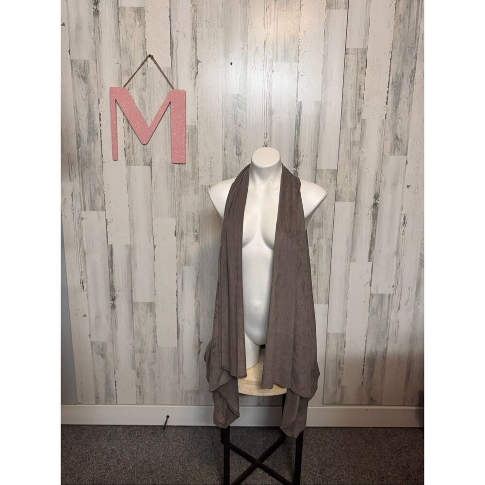 Max Studio Taupe Faux Suede Open Front Draped Vest Sleeveless Size M